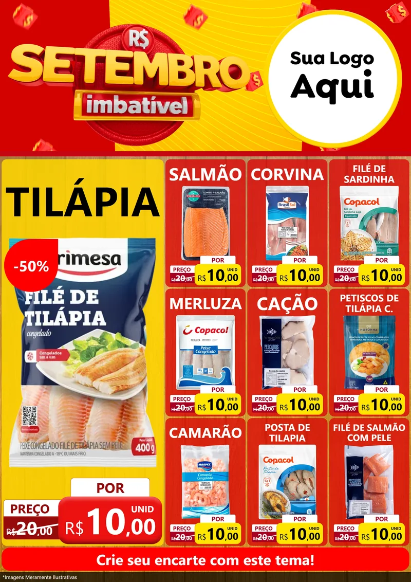 Modelo de Encarte para Encarte A4 Vertical com o tema Setembro Imbatível para Peixaria