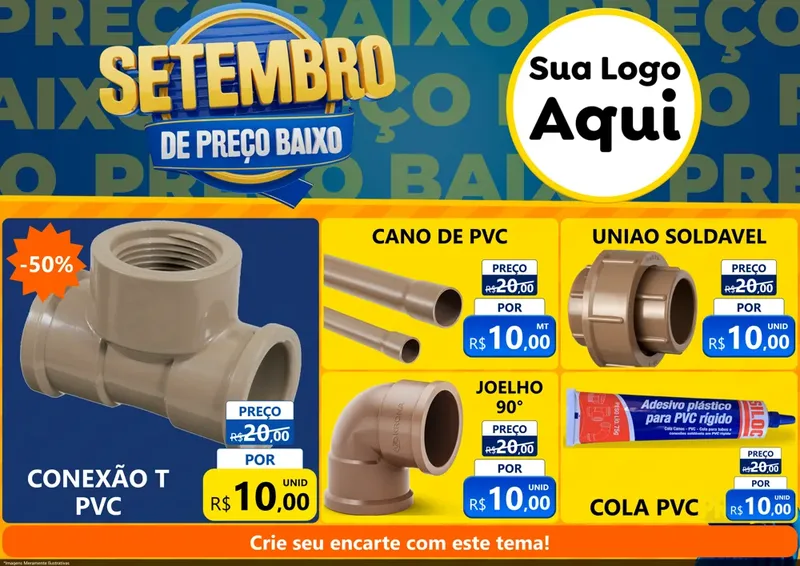 Modelo de Encarte para Encarte A4 Horizontal com o tema Setembro De Preço Baixo para Tubos e conexões