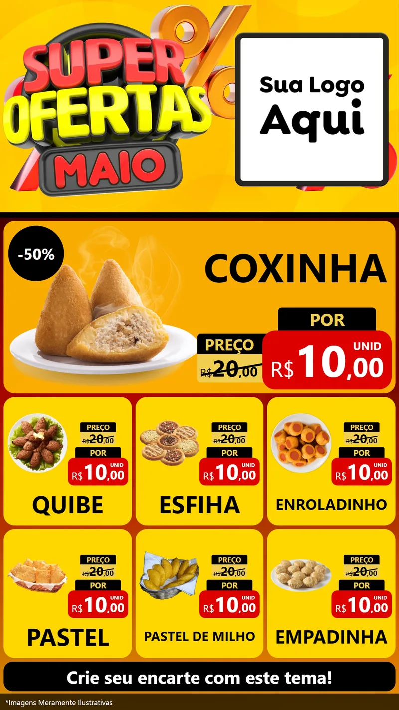 Modelo de Rede Social para Stories com o tema Super Ofertas Maio para Salgadaria