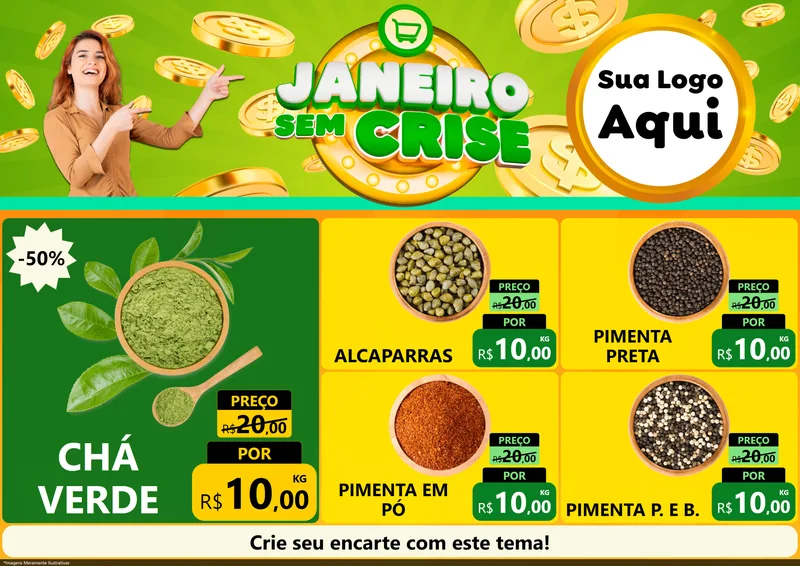 Modelo de Encarte para Encarte A4 Horizontal com o tema Janeiro Sem Crise para Produtos Naturais