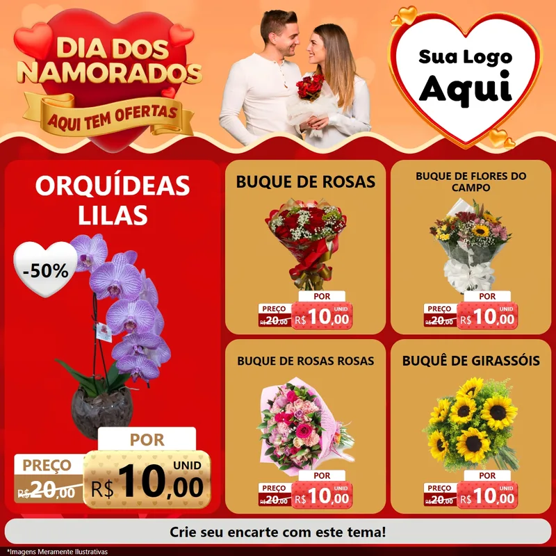 Modelo de Rede Social para Feed Facebook com o tema Dia dos Namorados - Aqui Tem Ofertas para Floricultura e jardim