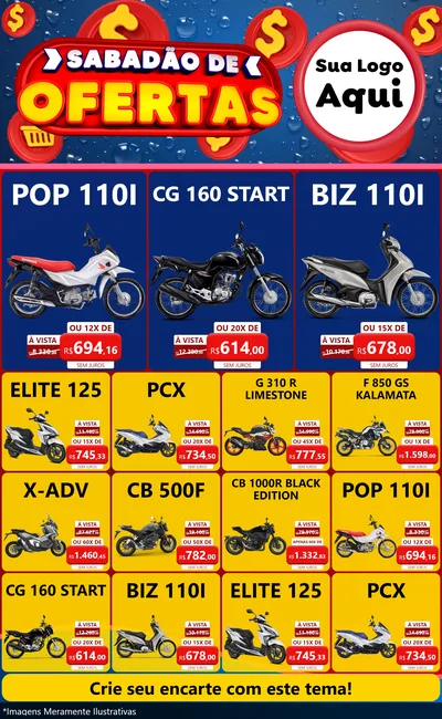 Modelo de Encarte para Encarte Grande com o tema Sabadão de Ofertas para Concessionaria de Motos