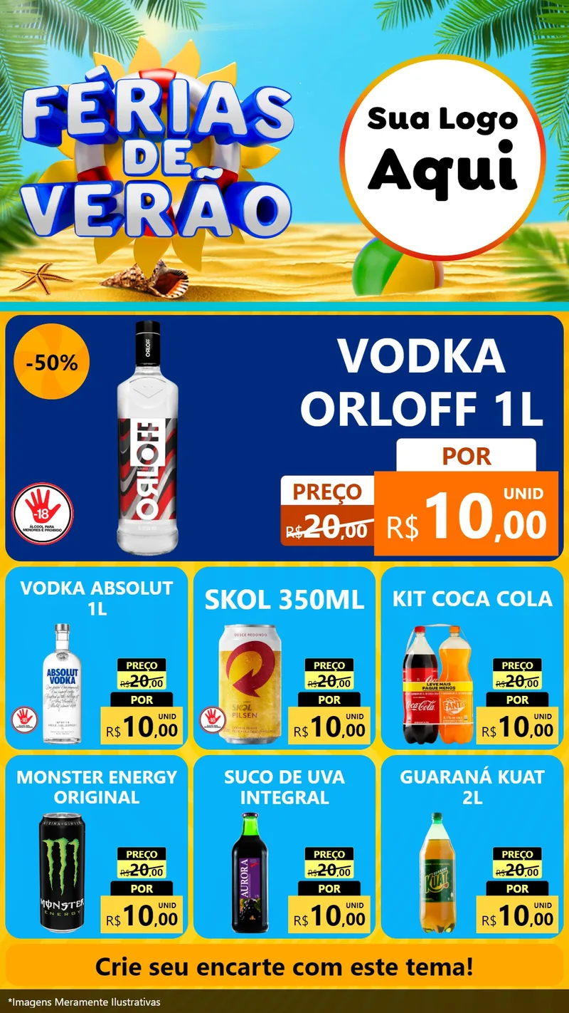 Modelo de Rede Social para Stories com o tema Férias de Verão para Distribuidora de bebidas