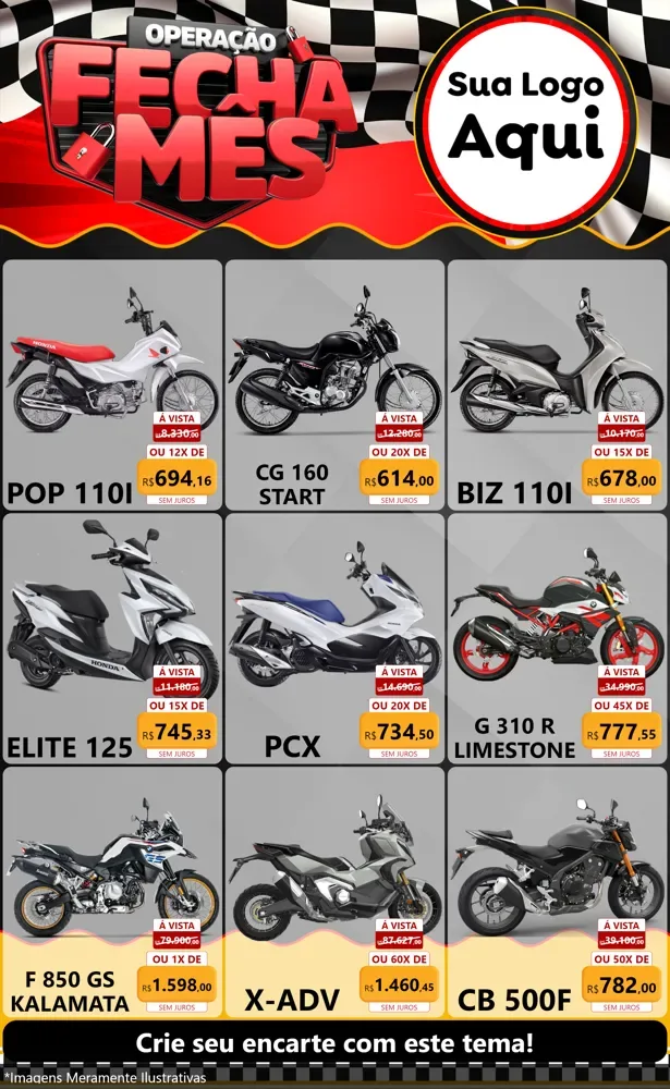 Modelo de Encarte para Encarte Grande com o tema Operação Fecha Mês - Auto Moto para Concessionaria de Motos