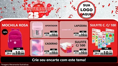 Modelo de TV para TV Horizontal com o tema Promoção de Aniversário - 25Anos para Papelaria