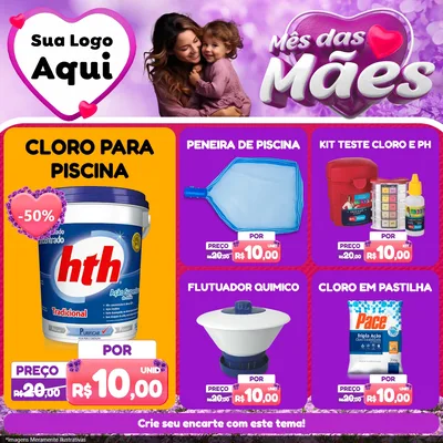 Modelo de Rede Social para Feed Facebook com o tema Mês das Mães para Produtos para Piscina