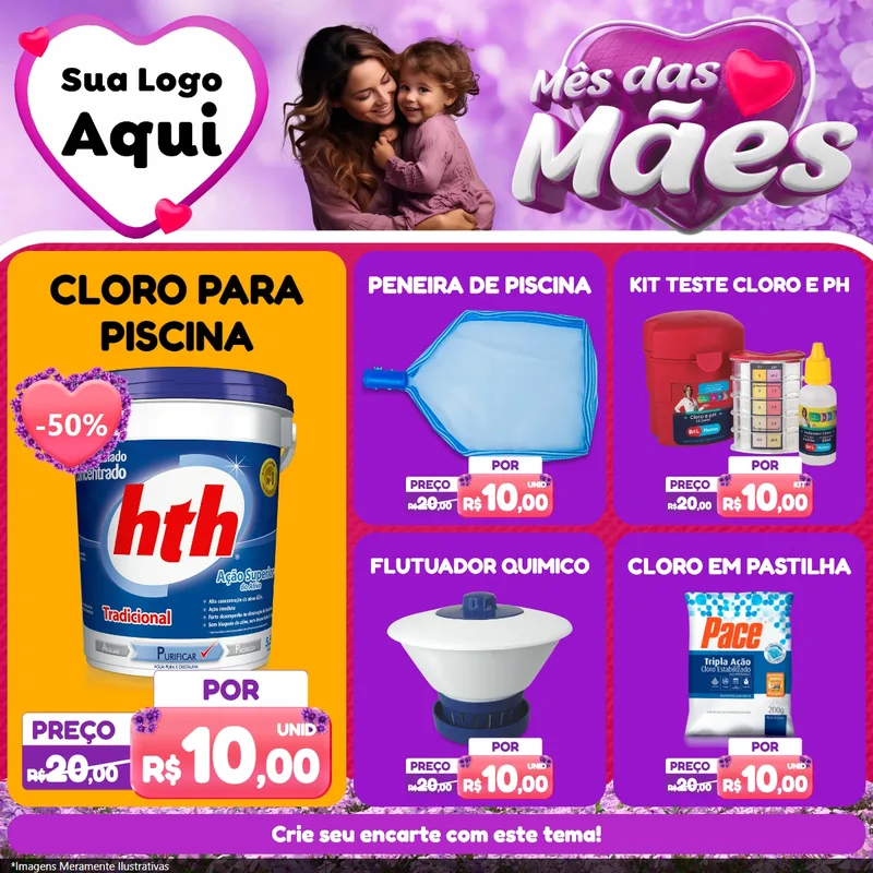 Modelo de Rede Social para Feed Facebook com o tema Mês das Mães para Produtos para Piscina