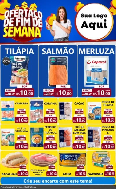 Modelo de Encarte para Encarte Grande com o tema Ofertaço de Fim de Semana para Peixaria