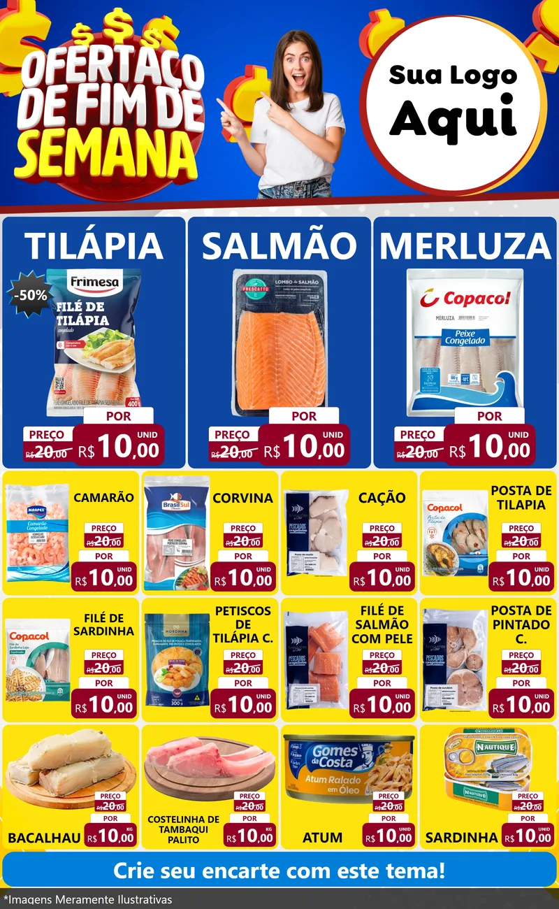 Modelo de Encarte para Encarte Grande com o tema Ofertaço de Fim de Semana para Peixaria