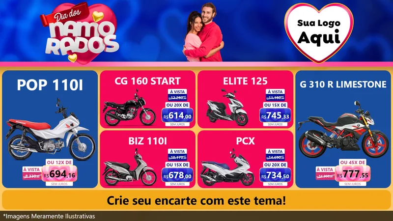 Modelo de TV para TV Horizontal com o tema Dia dos namorados para Concessionaria de Motos