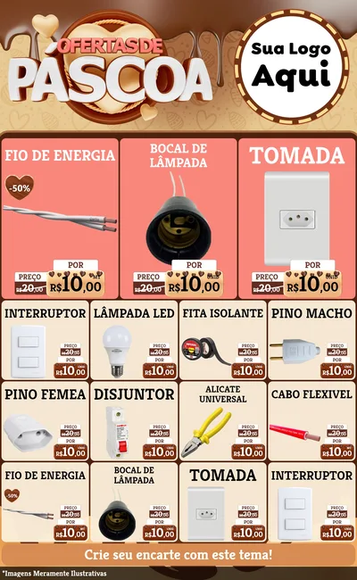 Modelo de Encarte para Encarte Grande com o tema Ofertas de Páscoa para Materiais Elétricos