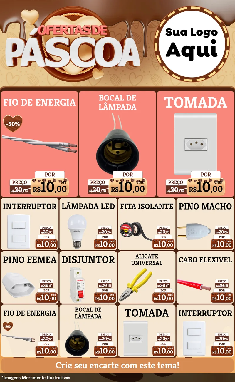 Modelo de Encarte para Encarte Grande com o tema Ofertas de Páscoa para Materiais Elétricos