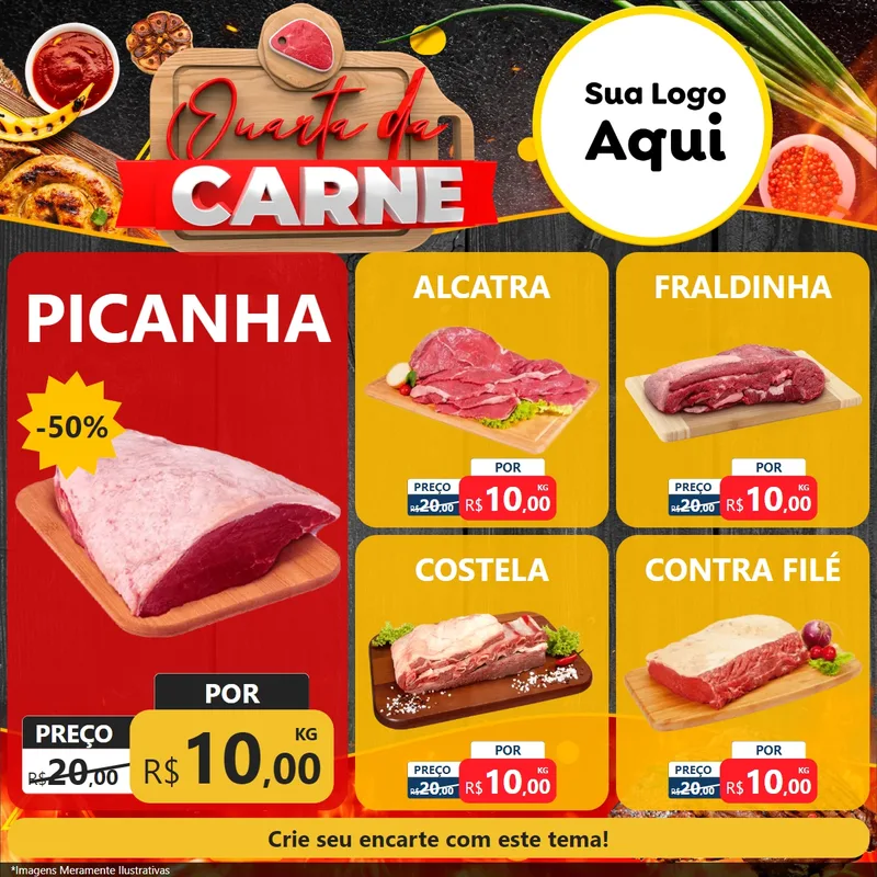 Modelo de Rede Social para Feed Facebook com o tema Quarta da Carne para Açougue