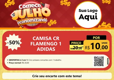 Modelo de Cartaz para Cartaz A4 Horizontal com o tema Comece Julho Economizando para Roupas e acessórios