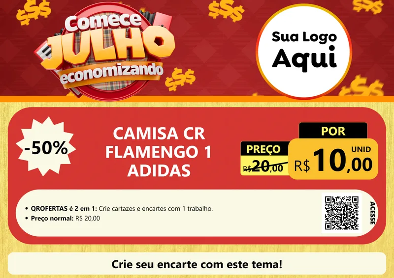 Modelo de Cartaz para Cartaz A4 Horizontal com o tema Comece Julho Economizando para Roupas e acessórios
