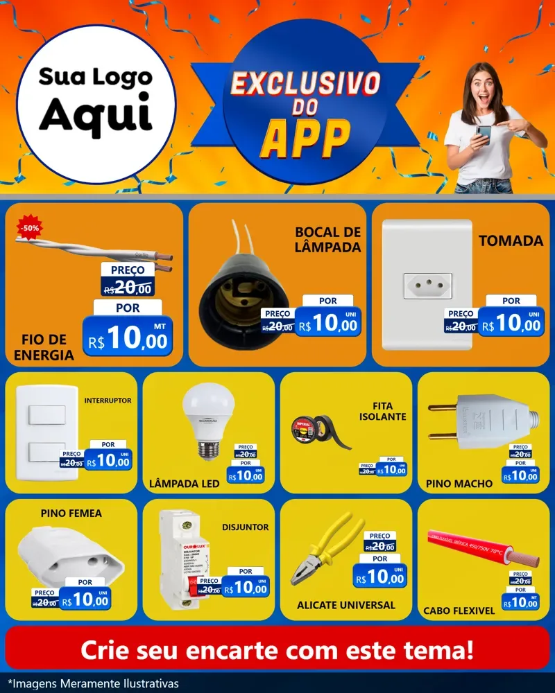 Modelo de Rede Social para Feed Instagram com o tema Exclusivo do Aplicativo para Materiais Elétricos