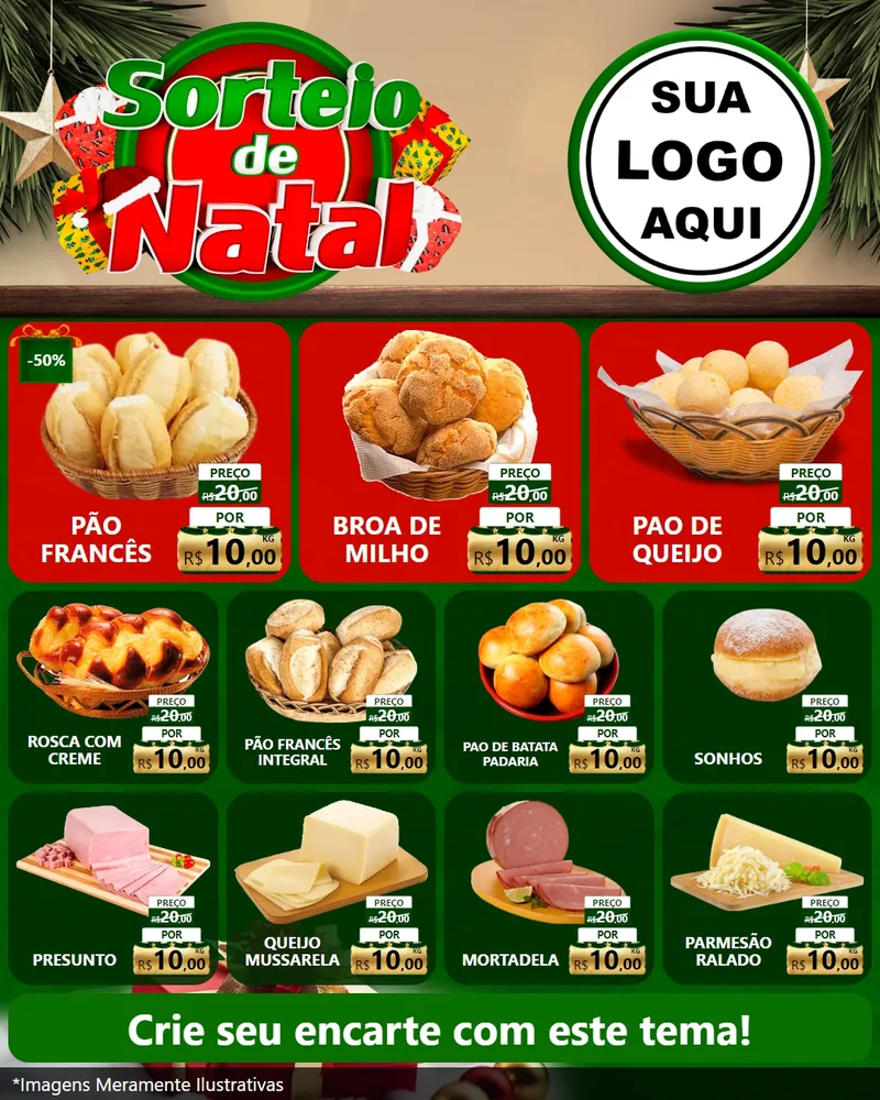 Modelo de Rede Social para Feed Instagram com o tema Sorteio de Natal para Padaria