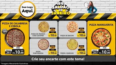 Modelo de TV para TV Horizontal com o tema Mega Saldão de Janeiro para Pizzaria