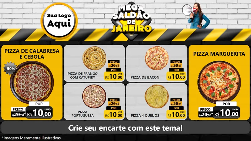 Modelo de TV para TV Horizontal com o tema Mega Saldão de Janeiro para Pizzaria