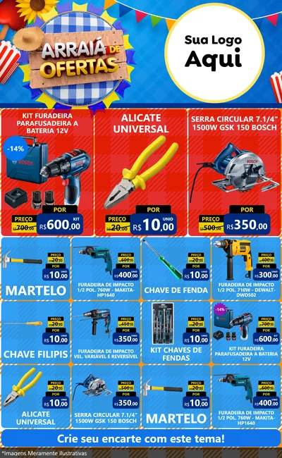 Modelo de Encarte para Encarte Grande com o tema Arraiá de Ofertas para Maquinas e Ferramentas