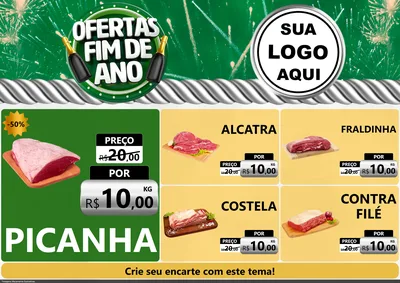 Modelo de Encarte para Encarte A4 Horizontal com o tema Ofertas Fim de Ano para Açougue