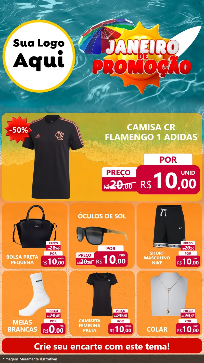 Modelo de Rede Social para Stories com o tema Janeiro de Promoção para Roupas e acessórios