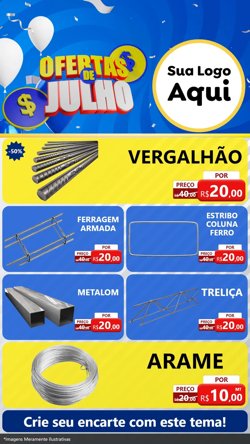 Modelo de TV para TV Vertical com o tema Ofertas de Julho para Ferragens