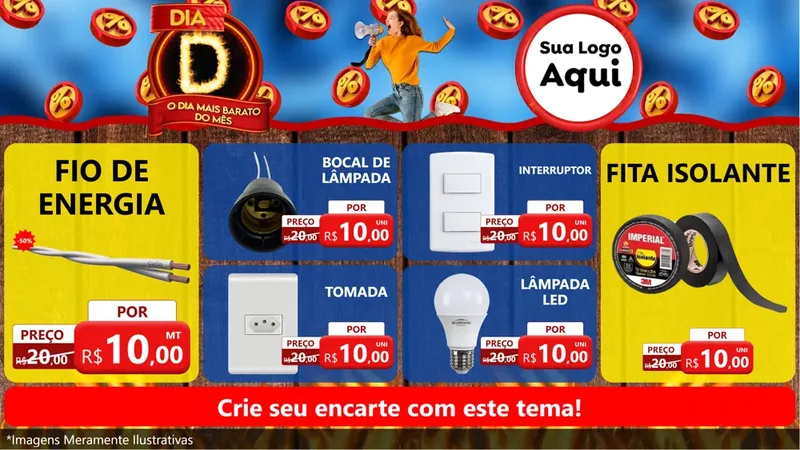 Modelo de TV para TV Horizontal com o tema Dia D - O Dia Mais Barato Do Mês para Materiais Elétricos