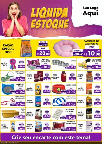 Modelo de Encarte para Encarte A4 Vertical com o tema Liquida estoque para Pet Shop
