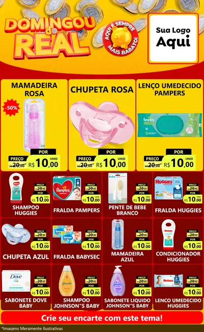 Modelo de Encarte para Encarte Grande com o tema Domingou do Real para Bebês