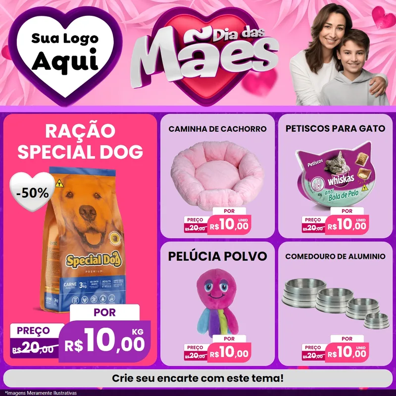 Modelo de Rede Social para Feed Facebook com o tema Dia das Mães para Pet Shop