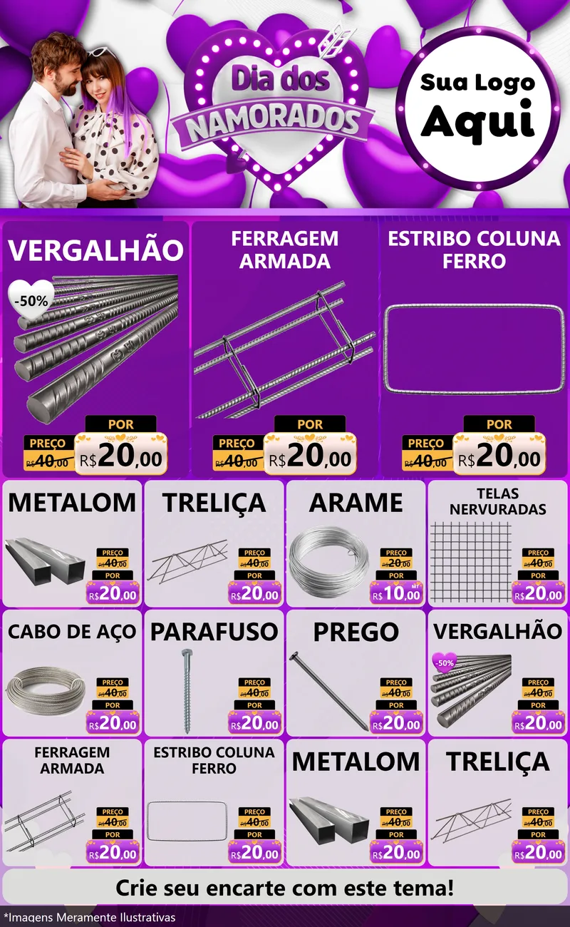 Modelo de Encarte para Encarte Grande com o tema Dia dos Namorados para Ferragens