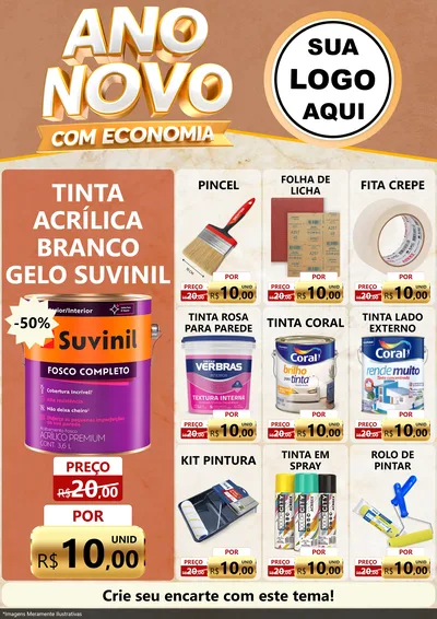Modelo de Encarte para Encarte A4 Vertical com o tema Ano Novo Com Economia para Tintas e Ferramentas