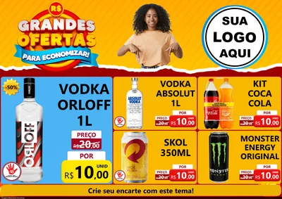 Modelo de Encarte para Encarte A4 Horizontal com o tema Grandes Ofertas Para Economizar! para Distribuidora de bebidas