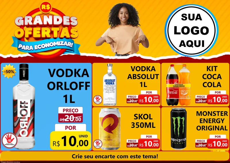 Modelo de Encarte para Encarte A4 Horizontal com o tema Grandes Ofertas Para Economizar! para Distribuidora de bebidas