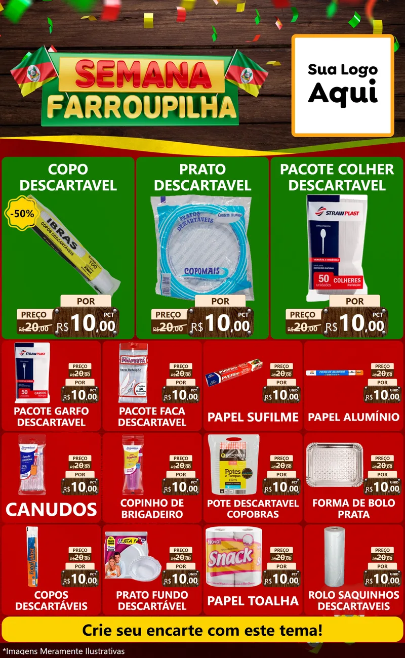 Modelo de Encarte para Encarte Grande com o tema Semana Farroupilha para Embalagens
