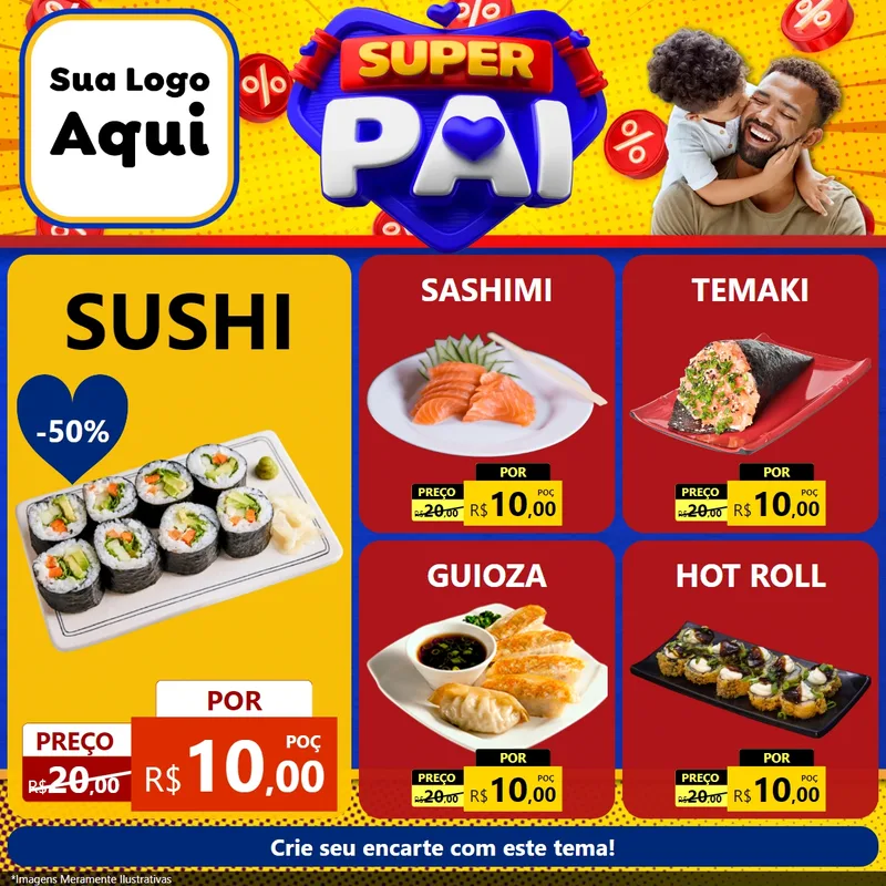 Modelo de Rede Social para Feed Facebook com o tema Super Pai para Comida japonesa