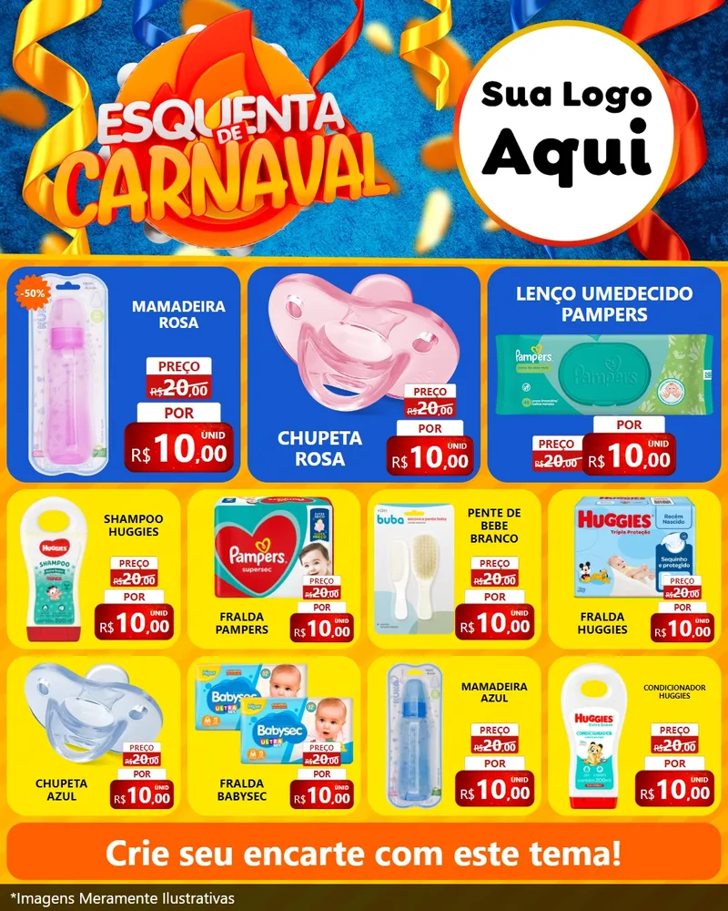 Modelo de Rede Social para Feed Instagram com o tema Esquenta de Carnaval para Bebês