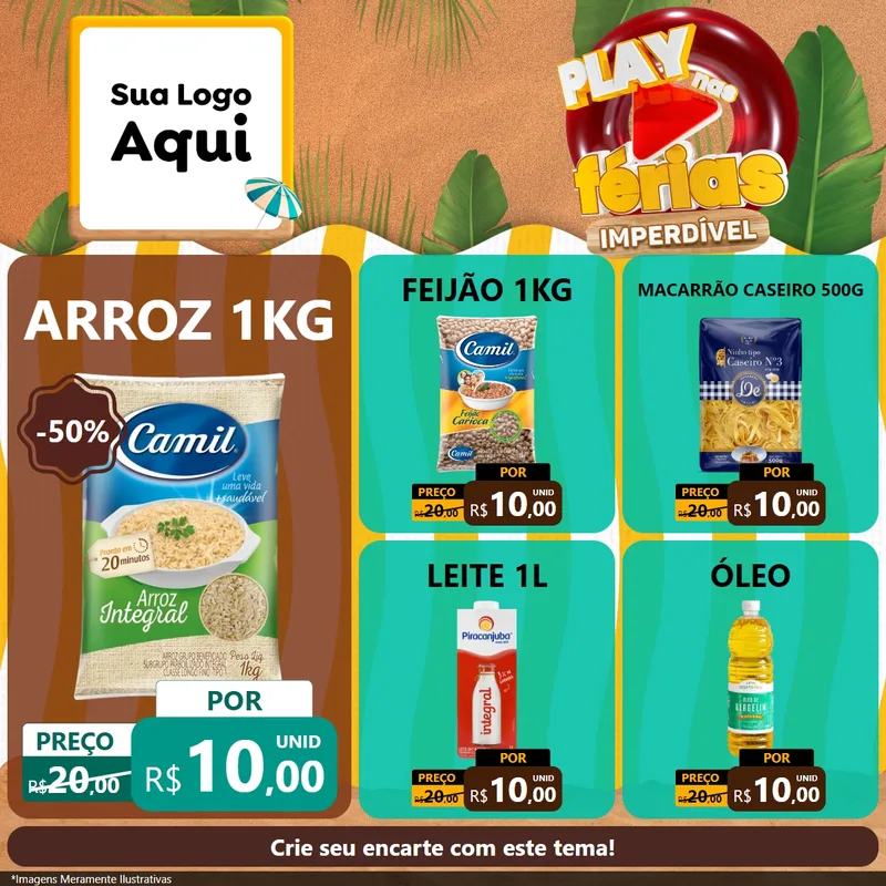 Modelo de Rede Social para Feed Facebook com o tema Play Nas Férias Imperdível para Supermercado