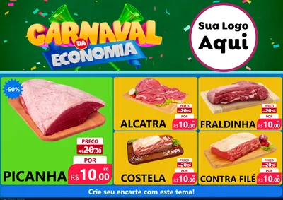 Modelo de Encarte para Encarte A4 Horizontal com o tema Carnaval da Economia para Açougue