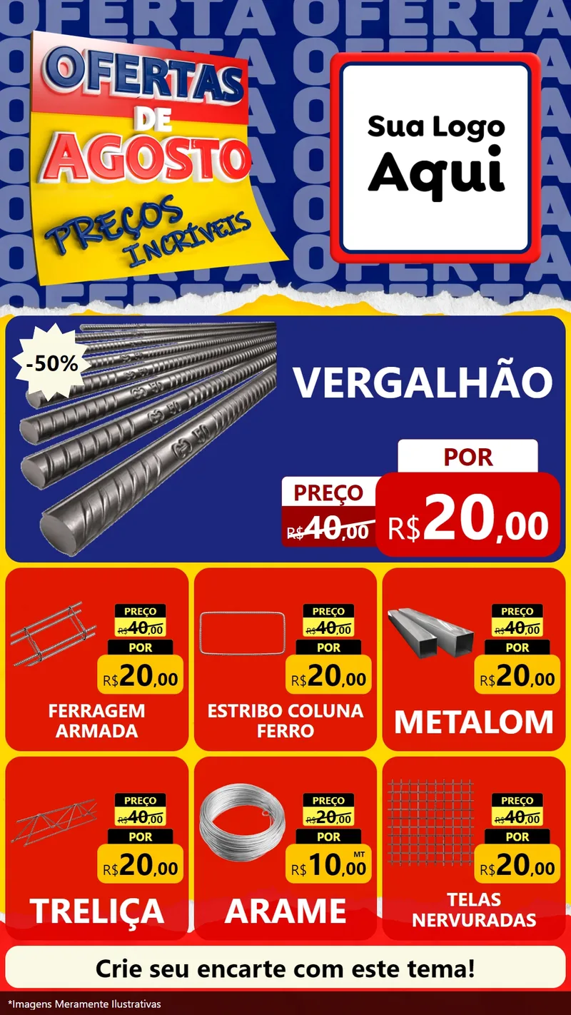 Modelo de Rede Social para Stories com o tema Ofertas de Agosto - Preços Incríveis para Ferragens