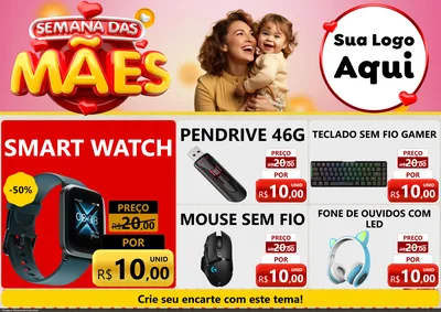 Modelo de Encarte para Encarte A4 Horizontal com o tema Semana das Mães para Informática