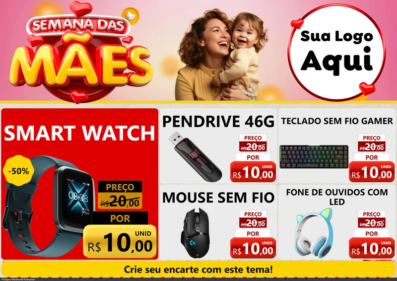 Modelo de Encarte para Encarte A4 Horizontal com o tema Semana das Mães para Informática