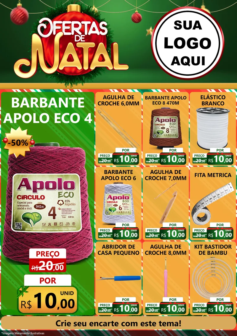 Modelo de Encarte para Encarte A4 Vertical com o tema Ofertas de Natal para Armarinho e Aviamentos