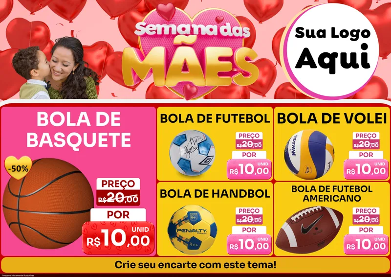 Modelo de Encarte para Encarte A4 Horizontal com o tema Semana Das Mães para Artigos Esportivos