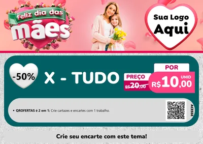 Modelo de Cartaz para Cartaz A4 Horizontal com o tema Feliz Dia das Mães para Hamburgueria