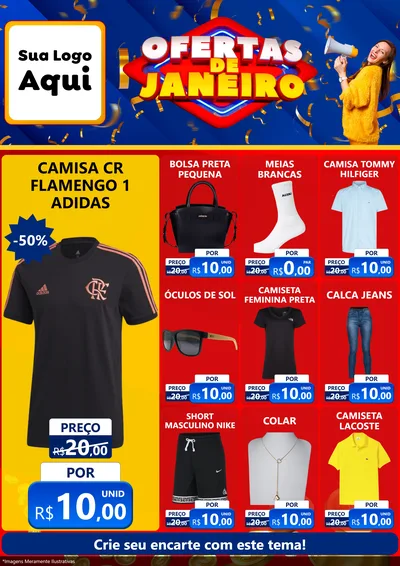 Modelo de Encarte para Encarte A4 Vertical com o tema Ofertas de Janeiro para Roupas e acessórios