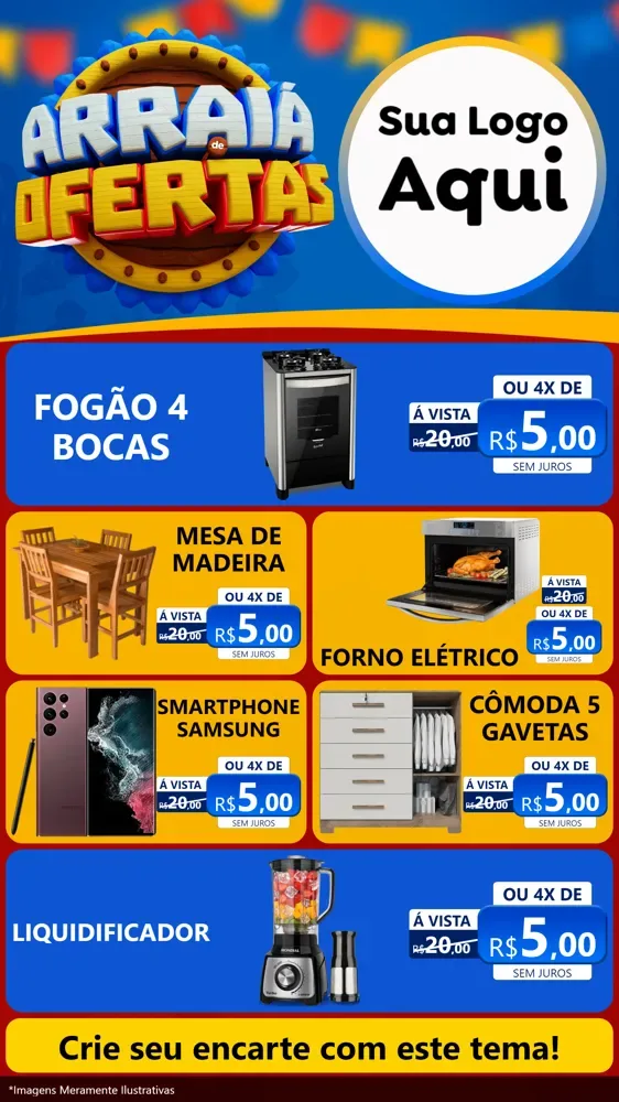 Modelo de TV para TV Vertical com o tema Arraiá de Ofertas - Junina para Móveis e Eletro