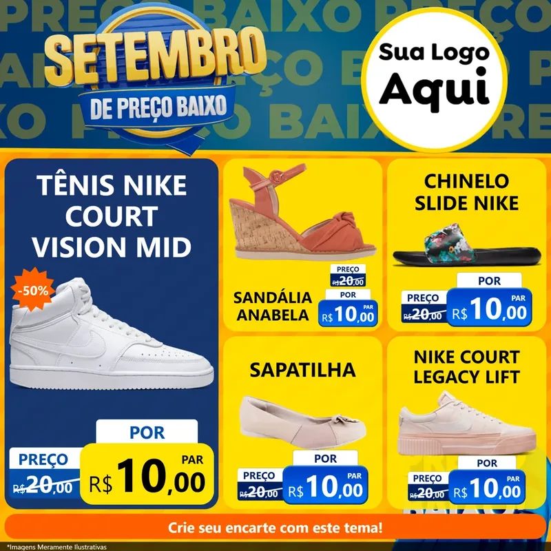 Modelo de Rede Social para Feed Facebook com o tema Setembro De Preço Baixo para Calçados