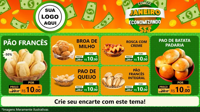 Modelo de TV para TV Horizontal com o tema Comece Janeiro Economizando para Padaria